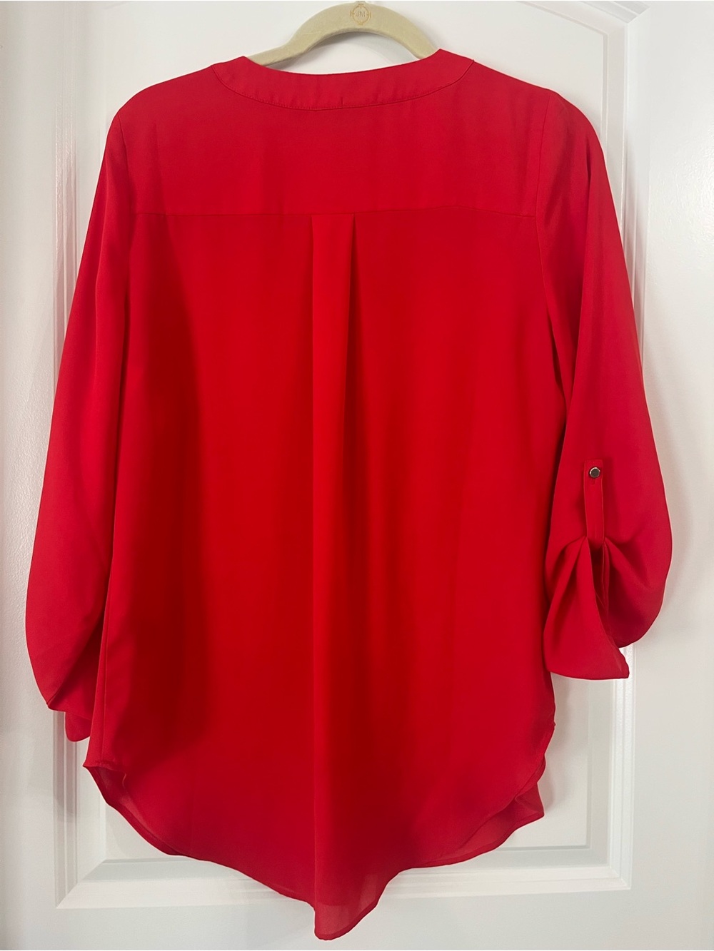 Apt. 9 Womens Bright V-Neck Roll-Tab Blouse Lightweight Work Office Size Medium - Picture 5 of 7